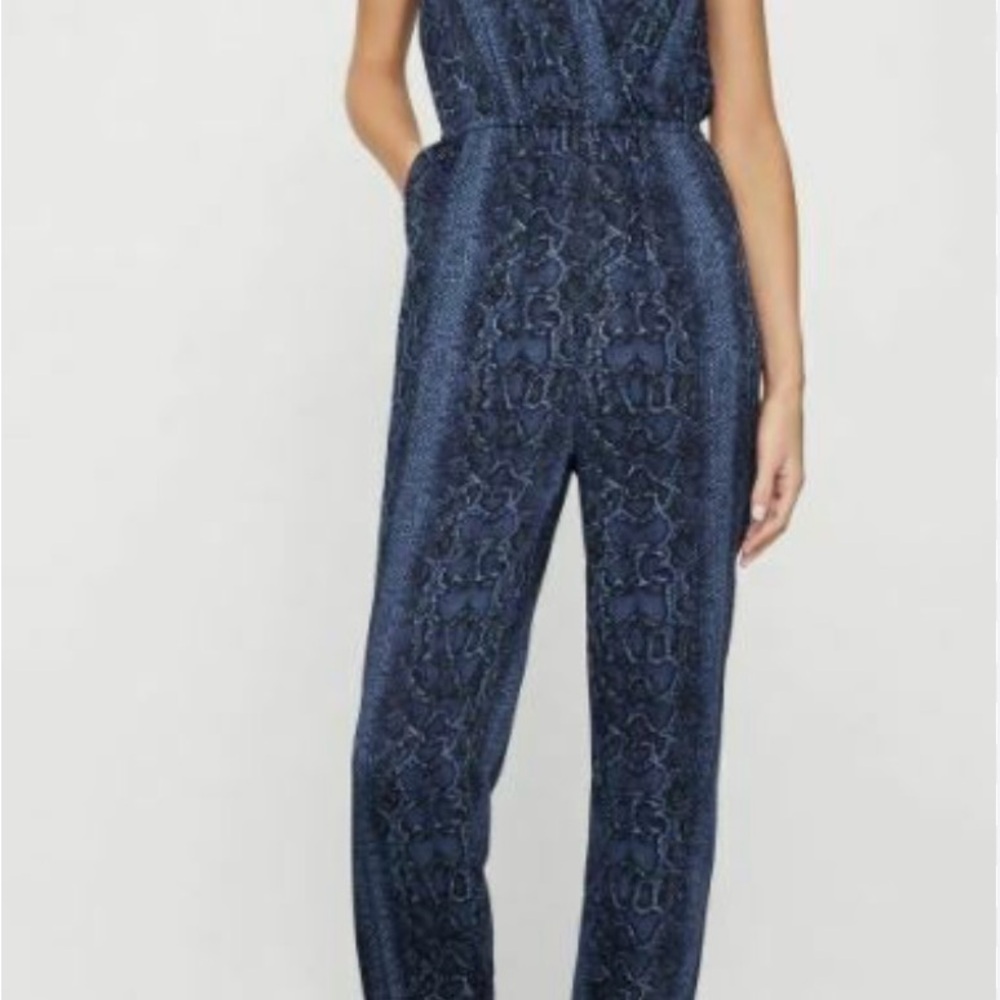 BCBGMAXAZIRA Blue Python Printed Jumpsuit